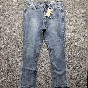 Mnml Jeans Mens 36x36 Blue Medium Wash Flare Contrast Panel Button Fly Denim NWT